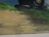 a painting of a black truck on display in a museum