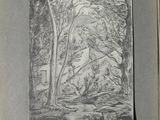 an open book with a drawing of trees in the middle of it