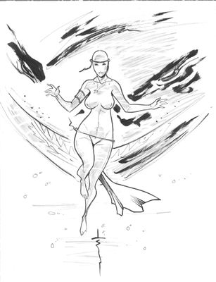 dessin représentant une femme en bikini tenant une planche de surf à la main