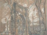une image représentant un dessin d'une arche en pierre dans un parc