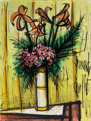 une peinture de fleurs dans un vase sur une table
