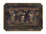 a black tray with a painting of people on it