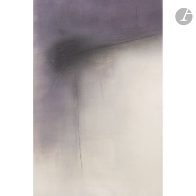 abstract painting of a black and white umbrella on a cloudy day