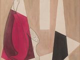 une image d'un tableau représentant une femme en robe rouge