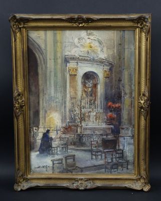 une image représentant un tableau d'une église avec un homme assis à une table