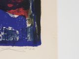 a picture of a blue and red painting on a white wall