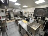 a large kitchen with a lot of stainless steel counter tops