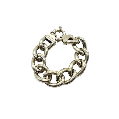 a close up of a chain bracelet on a white background