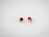 une paire de boucles d'oreilles rouges et dorées sur fond blanc