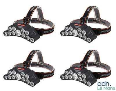 Lot de 4 lampes frontales avec 11 LEDs et 4 modes d'éclairag…