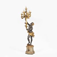 Porte-torchère en bois doré argenté et laqué à décor d'un Ma… (photo 4)