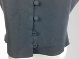 the back of a gray vest with buttons on a mannequin dummy