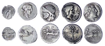 an image of a collection of ancient roman coins on a white background