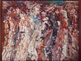 an image of a painting of a person walking through a field
