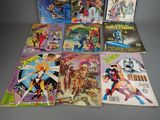 a lot of comic books sitting on a table
