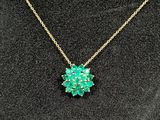 une femme portant un collier orné d'une fleur verte