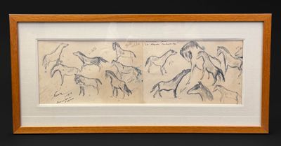 Ecole espagnole milieu XX° Chevaux. Dessin à la mine de plom…