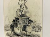 a drawing of a man riding a horse on a cart