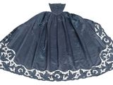 an image of a blue dress with white lace on it