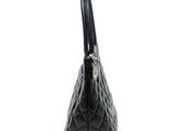 a black handbag with a zipper on the top of it