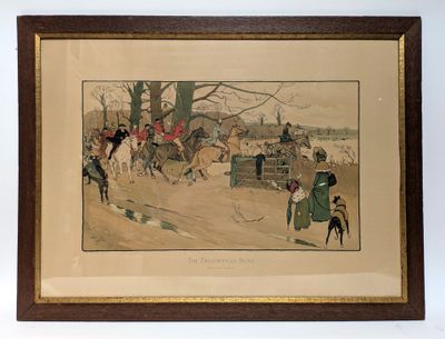 tableau encadré représentant un groupe de personnes à cheval