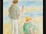 une image représentant un tableau où l'on voit une femme et un enfant sur la plage
