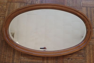 Miroir biseauté ovale en bois naturel vernis (Dim 100 x 60 c…