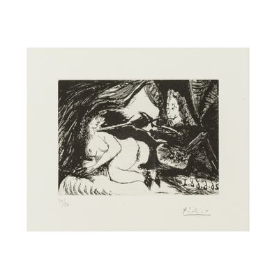 a black and white drawing of a bird sitting on top of a tree