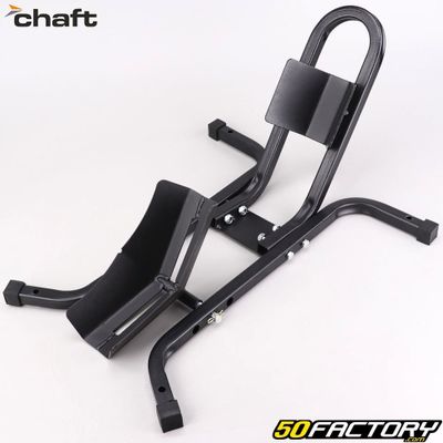 a close up of a black chair on a white background