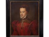 un tableau représentant une femme en robe rouge