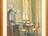 une image représentant un tableau d'une salle à manger avec une table et des chaises
