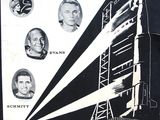 une image représentant une affiche en noir et blanc sur laquelle figure une fusée