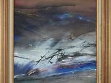 une peinture à l'huile représentant un tableau d'un bateau en mer