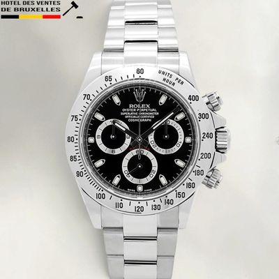 rolex watch with black dial and silver bracelet on a white background
