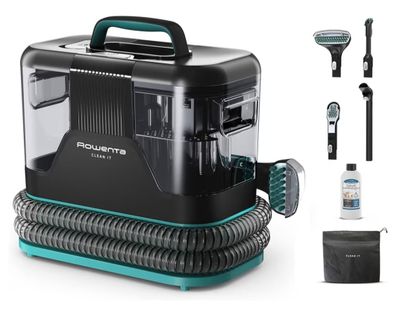 une image représentant un aspirateur muni d'un tuyau et d'autres accessoires de ménage
