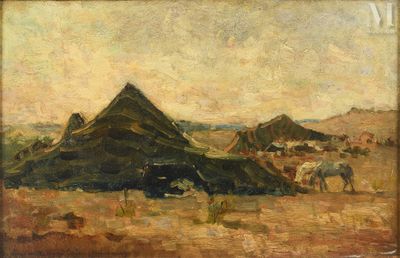 an image of a painting of a tent in the desert