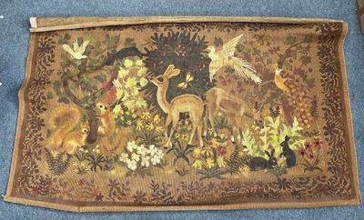 Cervidés entourés d'oiseaux Toile épaisse peinte vers 1940