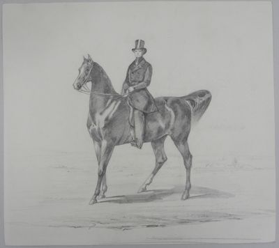 drawing of a man riding a horse on a sandy beach