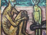 tableau représentant un homme et une femme assis sur une plage