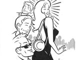 un dessin en noir et blanc représentant une femme tenant un micro