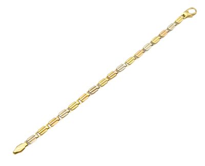 a close up of a gold bracelet on a white background