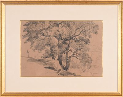 une image représentant un dessin d'un arbre sur une colline