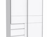 une image représentant une armoire blanche avec des tiroirs et des tiroirs