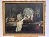 un tableau représentant une femme en robe blanche posée sur une table