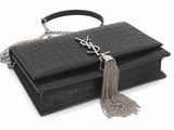saint laurent black crocodile embossed leather clutch bag with tassel