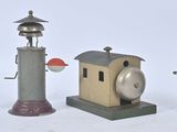 five different types of toy lighthouses on a white surface