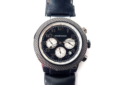 michael korsch men ' s watch with black leather strap and diamond bezel