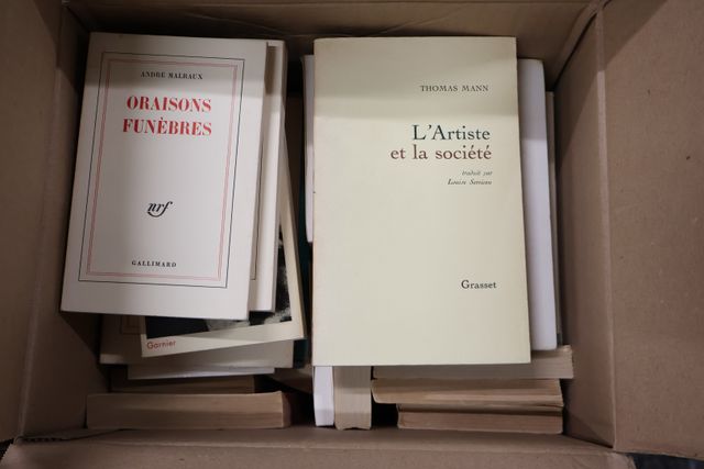 Lot de 4 cartons : littérature Gallimard, bibliothèque des scienc...