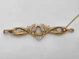 a close up of a gold plated broochle with white stones
