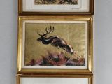 trois photos encadrées représentant des cerfs dans une forêt, avec des arbres en arrière-plan